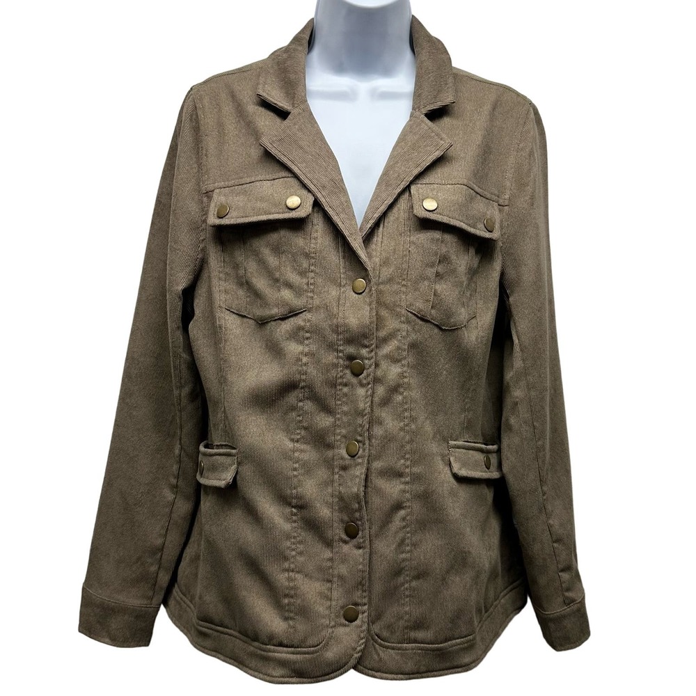 NEW! Doe & Rae Women’s Sz L Brown Corduroy Long Sleeve Snap Closure Blazer, V557